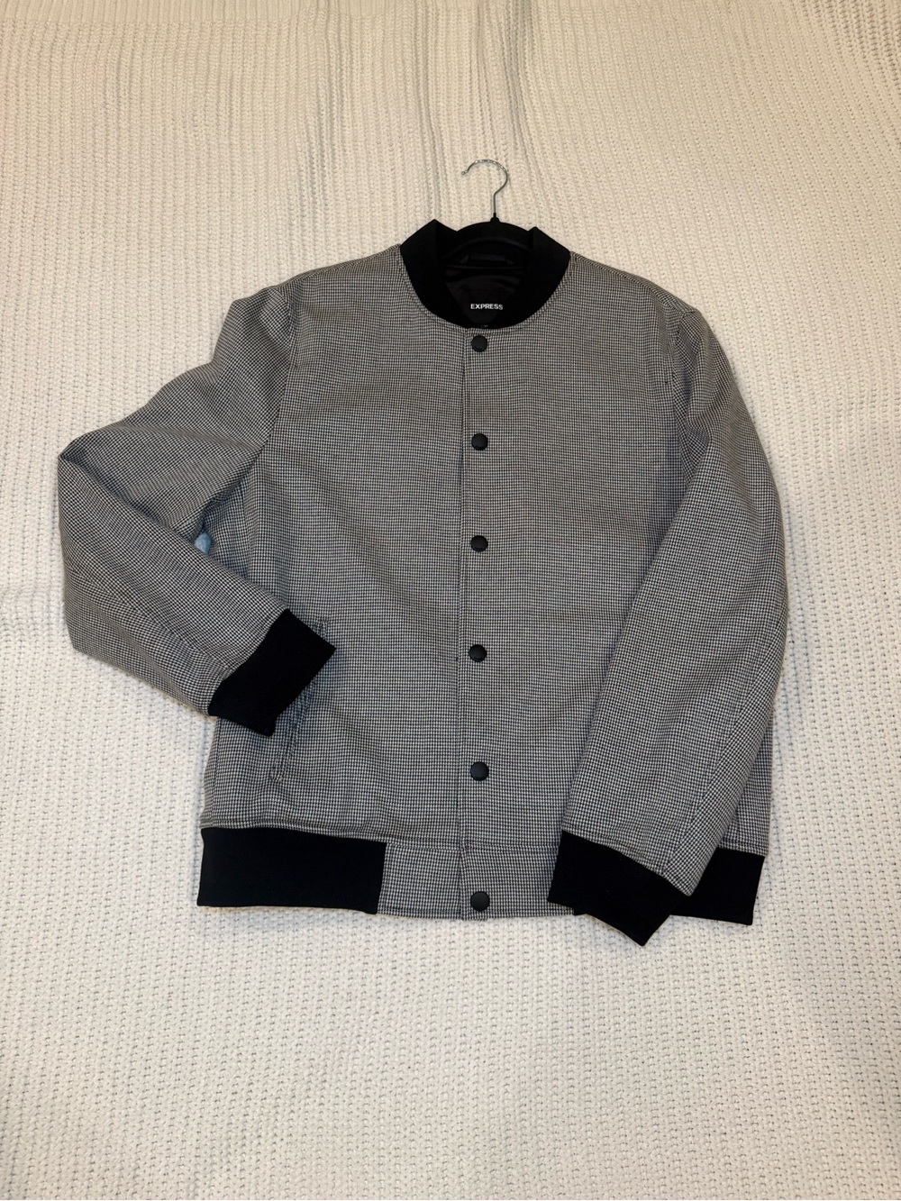 Express Gray Bomber Jacket with Black Trim